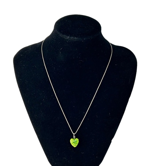 Millefiori Green Glass Heart Pendant Silver 925 Chain - Picture 2 of 7